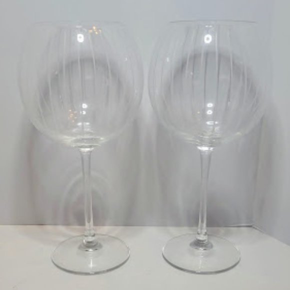SET OF 2 MIKASA 9" CHEERS BALLOON WINE GOBLETS VERTICAL LINES 24 OZ - Picture 1 of 4